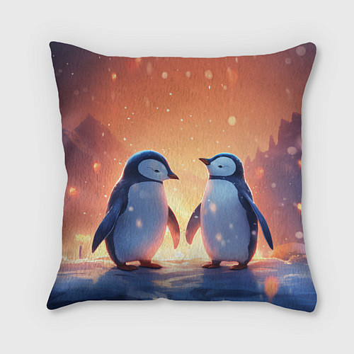 Подушка квадратная Романтичная пара пингвинов / 3D-принт – фото 2