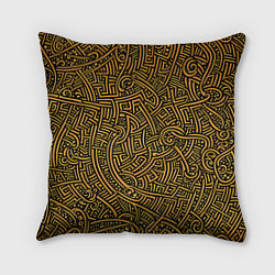 Подушка квадратная Золотые узоры на черном фоне, цвет: 3D-принт