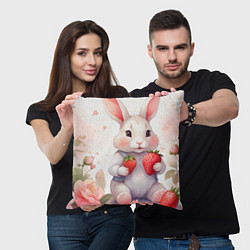 Подушка квадратная Кролик с клубникой, цвет: 3D-принт — фото 2