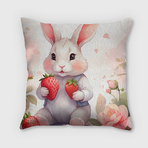 Подушка квадратная Кролик с клубникой / 3D-принт – фото 2