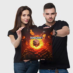 Подушка квадратная Огненный minecraft лого, цвет: 3D-принт — фото 2
