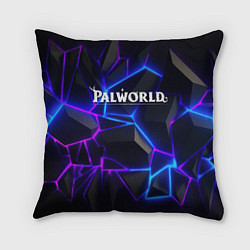 Подушка квадратная Palworld логотип на ярких неоновых плитах