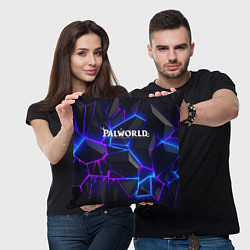 Подушка квадратная Palworld логотип на ярких неоновых плитах, цвет: 3D-принт — фото 2