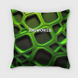 Подушка квадратная Palworld логотип на зеленой объемной абстракции