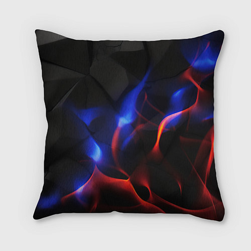 Подушка квадратная Palworld логотип на черном и фиолетовом абстракте / 3D-принт – фото 2