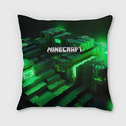 Подушка квадратная Minecraft logo зеленые неоновые кубы