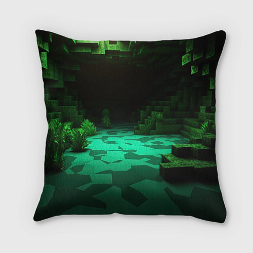 Подушка квадратная Minecraft logo зеленый яркий мир / 3D-принт – фото 2