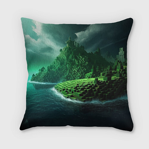 Подушка квадратная Minecraft logo зеленый мир / 3D-принт – фото 2
