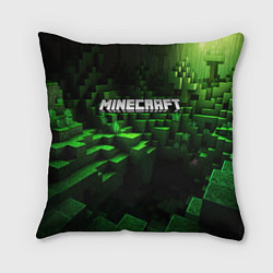 Подушка квадратная Minecraft logo зеленые кубики, цвет: 3D-принт