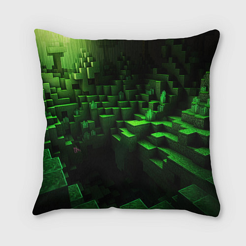 Подушка квадратная Minecraft logo зеленые кубики / 3D-принт – фото 2
