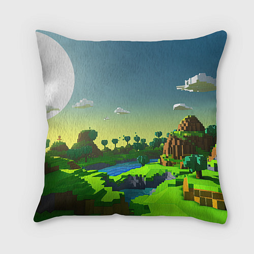 Подушка квадратная Minecraft logo зеленый летний мир / 3D-принт – фото 2