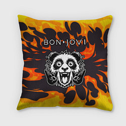 Подушка квадратная Bon Jovi рок панда и огонь, цвет: 3D-принт