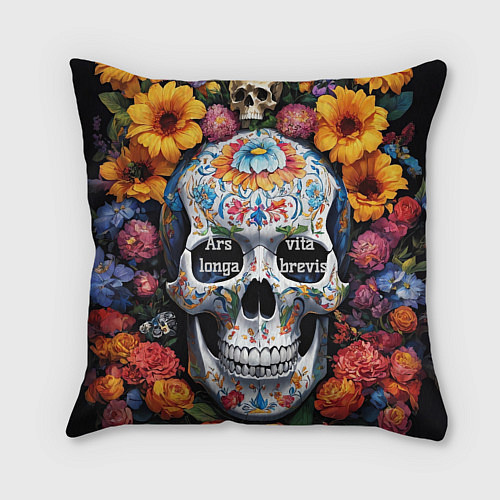 Подушка квадратная Bright colors and a skull / 3D-принт – фото 2