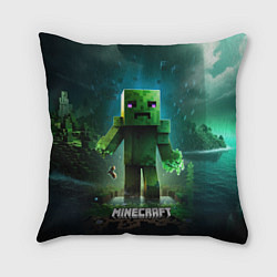 Подушка квадратная Minecraft зеленый персонаж на острове, цвет: 3D-принт
