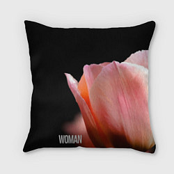 Подушка квадратная Тюльпан на чёрном - woman, цвет: 3D-принт