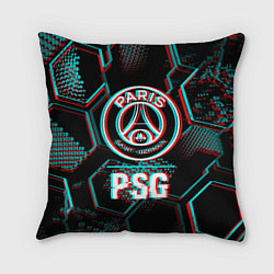 Подушка квадратная PSG FC в стиле glitch на темном фоне, цвет: 3D-принт