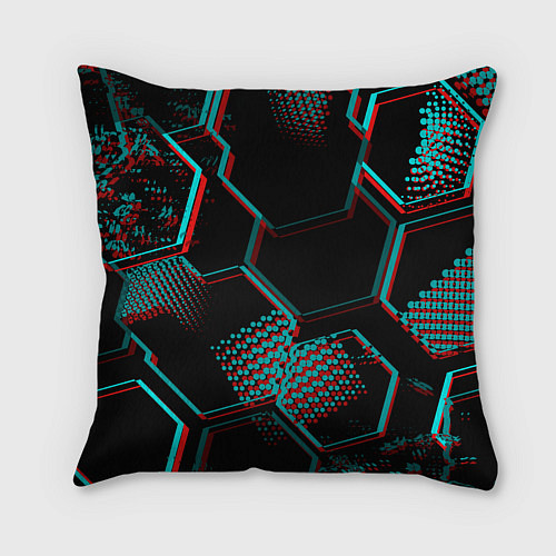 Подушка квадратная Manchester United FC в стиле glitch на темном фоне / 3D-принт – фото 2