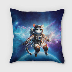Подушка квадратная Кот космонавт в космосе, цвет: 3D-принт