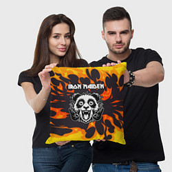 Подушка квадратная Iron Maiden рок панда и огонь, цвет: 3D-принт — фото 2