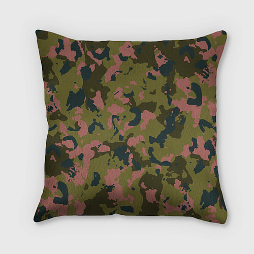 Подушка квадратная Камуфляжный паттерн зеленый с розовыми пятнами / 3D-принт – фото 2