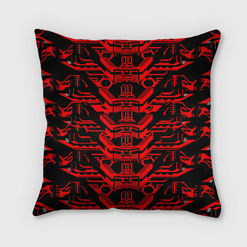 Подушка квадратная Красная техно-броня на чёрном фоне / 3D-принт – фото 2