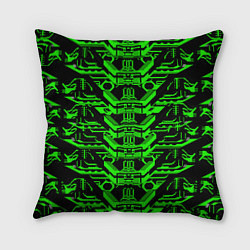 Подушка квадратная Зелёная техно-броня на чёрном фоне, цвет: 3D-принт