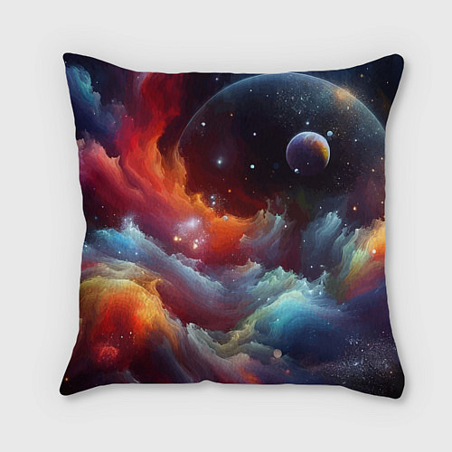 Подушка квадратная Космонавт далматинец в неоновой галактике / 3D-принт – фото 2