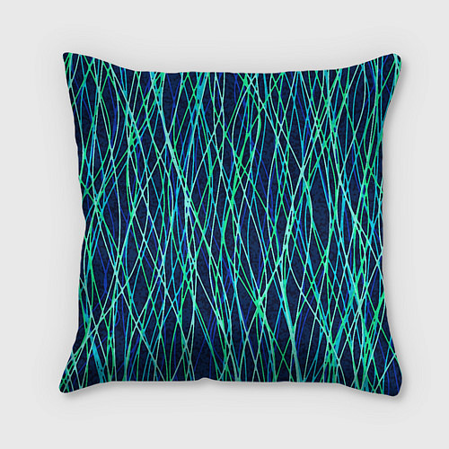 Подушка квадратная Тёмно-синий абстрактный неоновые линии / 3D-принт – фото 2