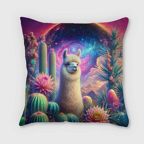 Подушка квадратная Альпака в кактусах и портал / 3D-принт – фото 2