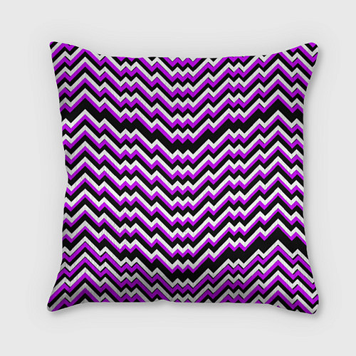 Подушка квадратная Фиолетовые и белые ломаные линии / 3D-принт – фото 2