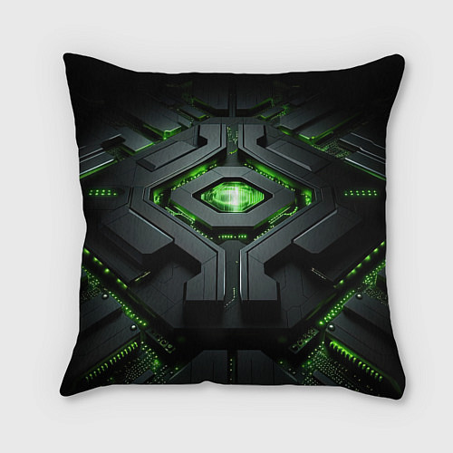 Подушка квадратная Объемная абстрактная яркая зеленая фигура на черно / 3D-принт – фото 2