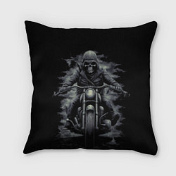Подушка квадратная Скелет на мотоцикле черно-белый стиль
