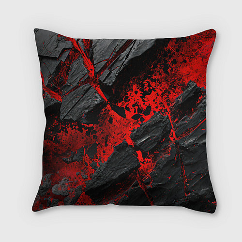 Подушка квадратная Красные разломы черных камней / 3D-принт – фото 2