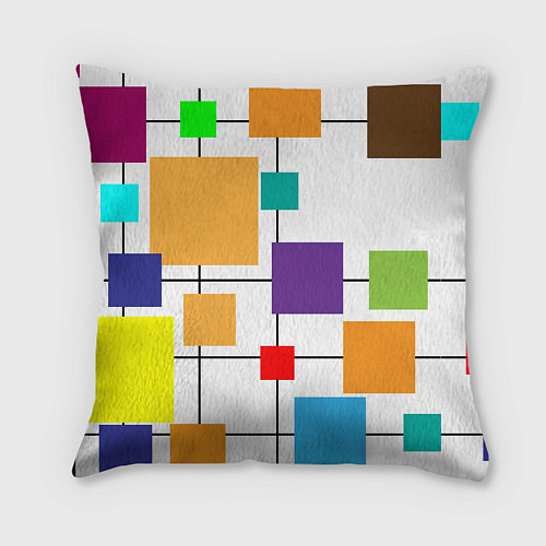 Подушка квадратная Разноцветные квадраты паттерны / 3D-принт – фото 2