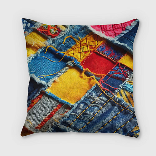 Подушка квадратная Colorful denim patchwork - ai art / 3D-принт – фото 2