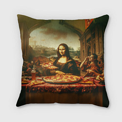 Подушка квадратная Мона Лиза и большая пицца сюрреализм, цвет: 3D-принт