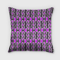 Подушка квадратная Розовые и чёрные кирпичики на чёрном фоне, цвет: 3D-принт