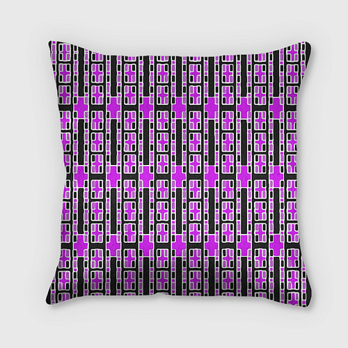 Подушка квадратная Розовые и чёрные кирпичики на чёрном фоне / 3D-принт – фото 2