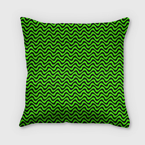 Подушка квадратная Искажённые полосы кислотный зелёный / 3D-принт – фото 2