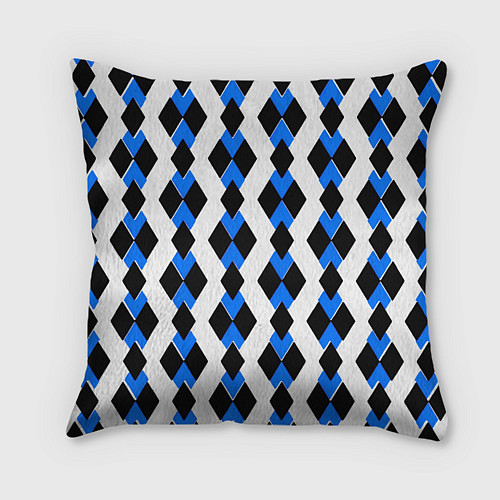 Подушка квадратная Чёрные и синие ромбы на белом фоне / 3D-принт – фото 2