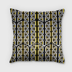 Подушка квадратная Жёлто-белые треугольники на чёрном фоне, цвет: 3D-принт