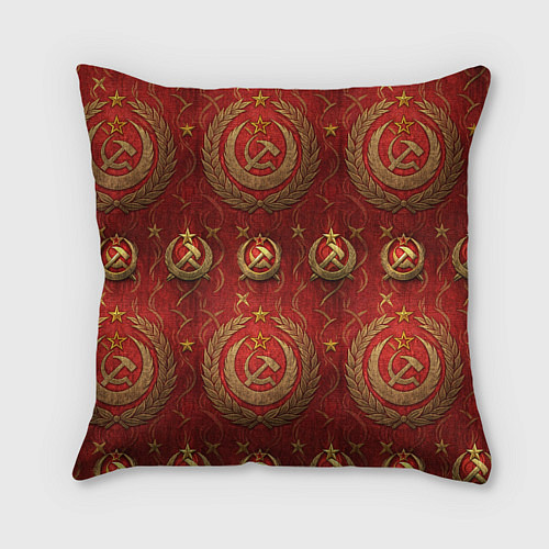 Подушка квадратная День Победы золотой текст на красном фоне СССР / 3D-принт – фото 2