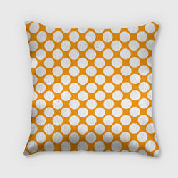 Подушка квадратная Жёлтый в белый крупный горошек, цвет: 3D-принт