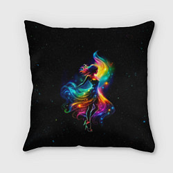 Подушка квадратная Неоновая танцовщица в звездном небе, цвет: 3D-принт