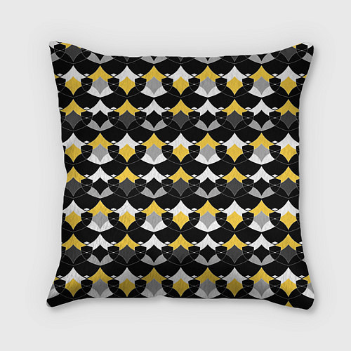 Подушка квадратная Желто черный с белым геометрический узор / 3D-принт – фото 2