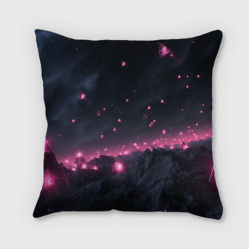 Подушка квадратная Яркие пирамидки в космосе / 3D-принт – фото 2