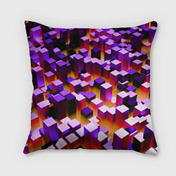 Подушка квадратная Фиолетовые блоки в оранжевом тумане, цвет: 3D-принт