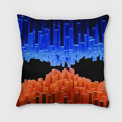 Подушка квадратная Стягивающиеся в центре синие и оранжевые блоки, цвет: 3D-принт