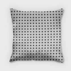 Подушка квадратная Чёрно-белый орнамент в стиле норвежского узора, цвет: 3D-принт