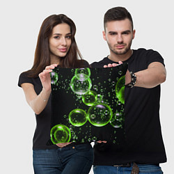 Подушка квадратная Зеленые пузыри на черном, цвет: 3D-принт — фото 2